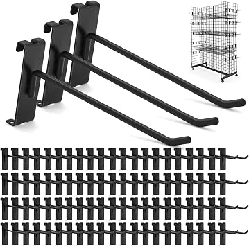 Gridwall Hooks 100 Pcs, Pack in 6 Inch Hooks for Grid Wall Panels Accessory, Heavy Duty Display Hooks for Wire Grid Wall Accessory Display Rack Hanging Storage Black