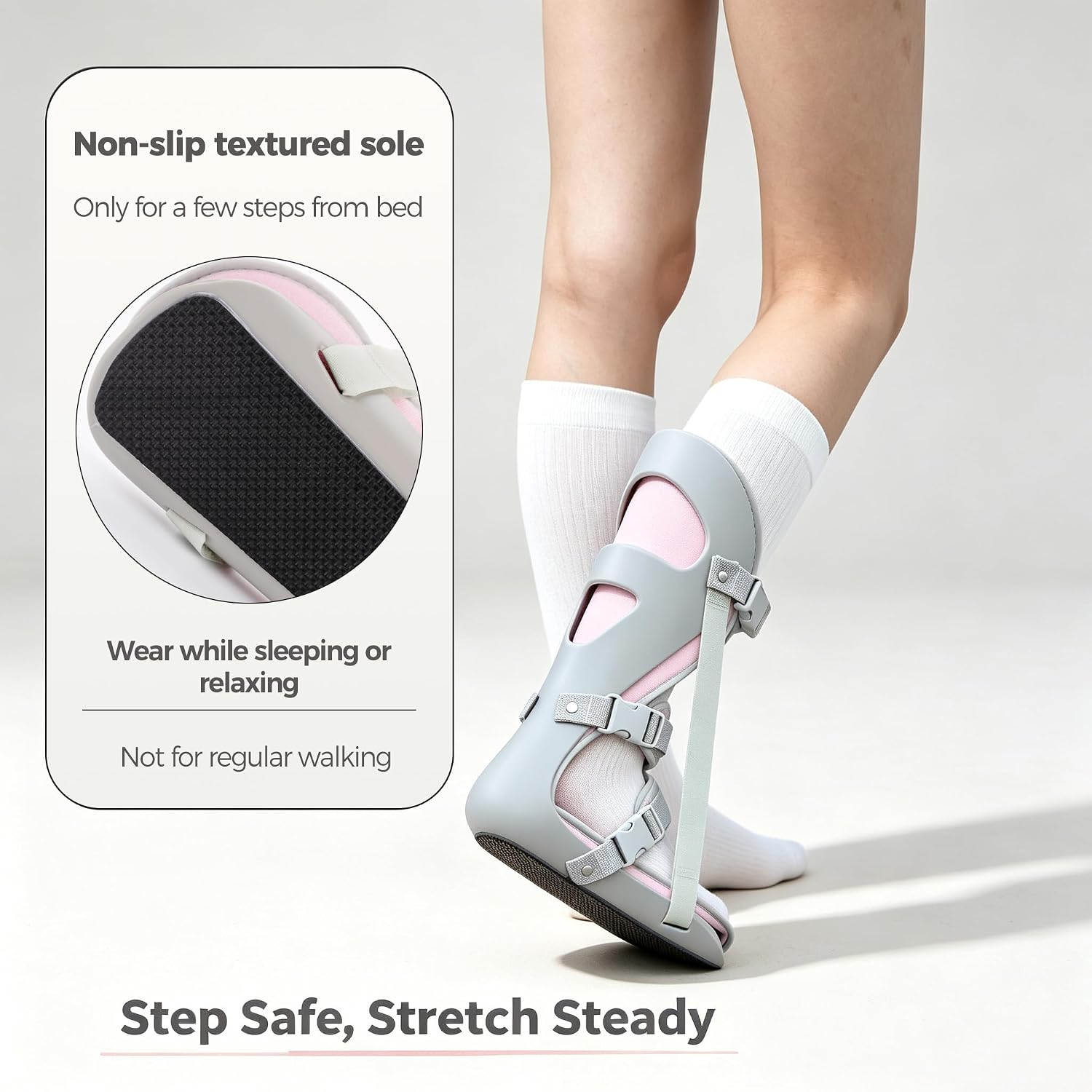 Plantar Fasciitis Night Splint Sleeping Stretch Boot, Women Pink, M