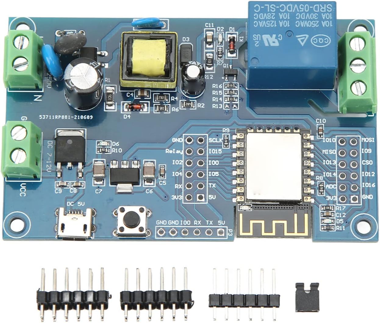 1 Channel Relay Module, 10A WiFi Relay Module, AC 90 to 250V, DC 7 to 12V, USB 5V 1 Channel Development Board for ESP8266