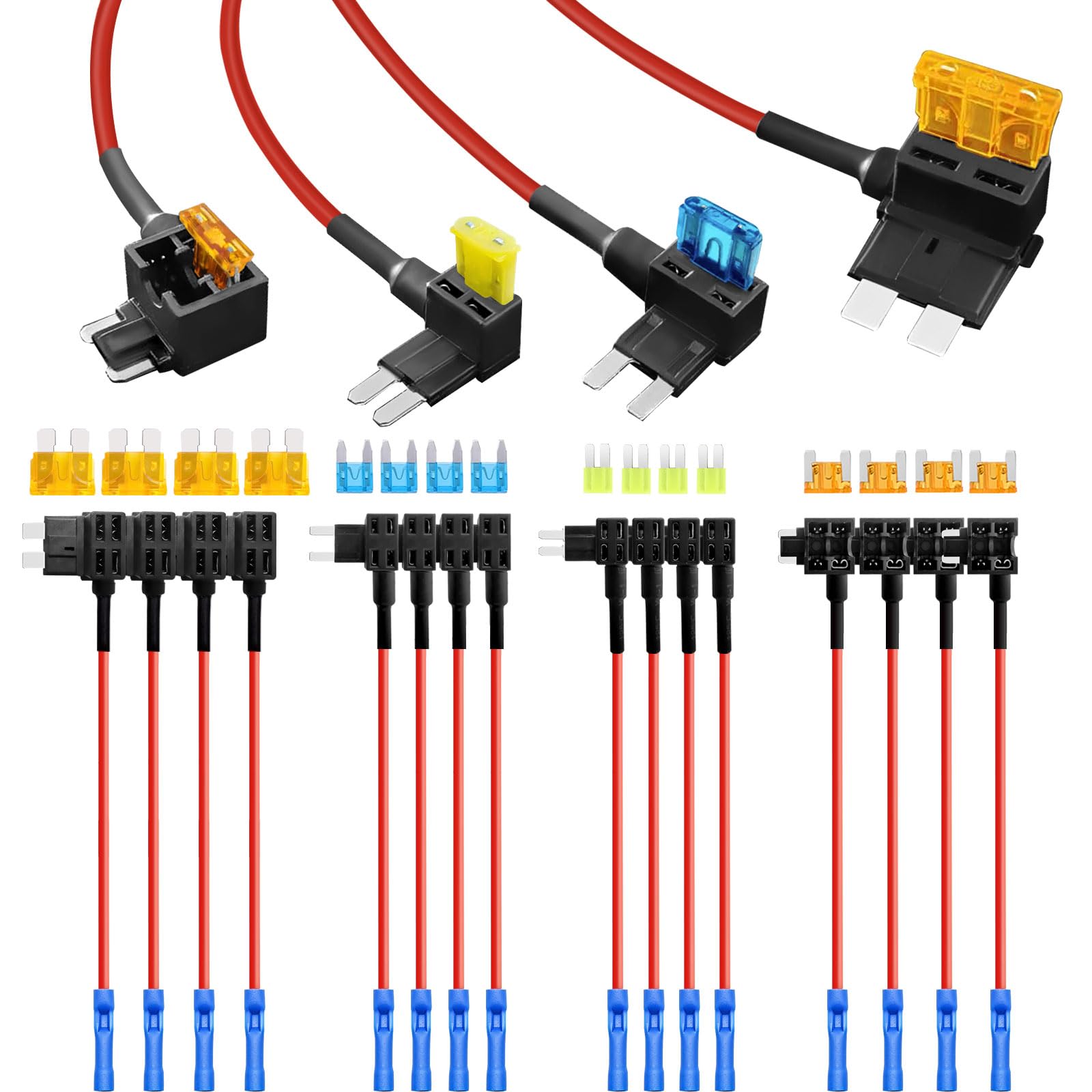 16 Pack 4 Types Car Fuse Tap, Enhanced style 12V Add a Circuit Fuse Tap Kit - Standard Mini Micro2 and Low Profile Mini Fuse Taps,ATO ATC ATM APM fuse Holder for Cars Trucks Boats, GY-003