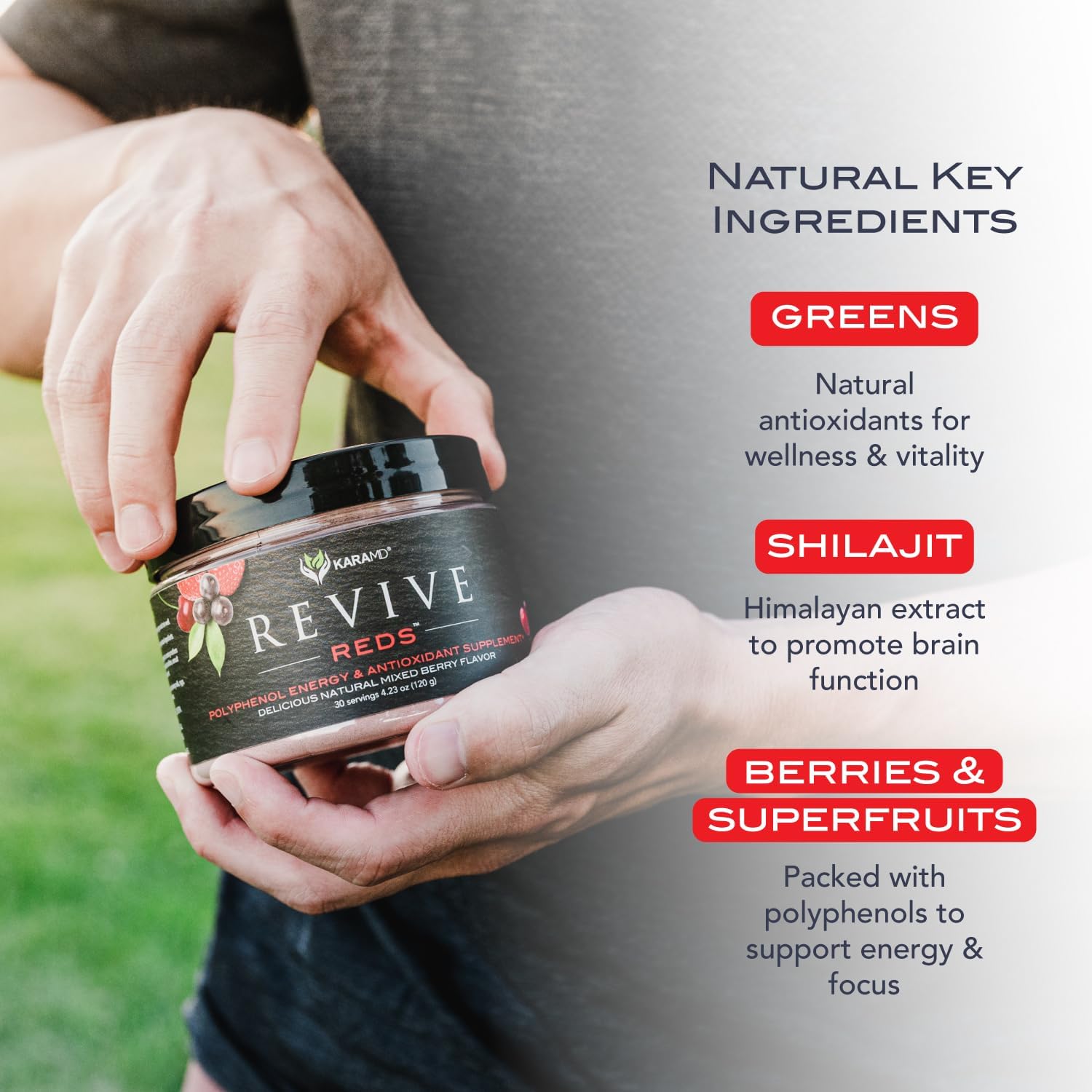 KaraMD Revive Reds Polyphenol Energy Booster & UltraBeets Beetroot Superfood Powder | Antioxidants, Shilajit, Beetroot, Nitric Oxide Booster | Non-GMO, Gluten Free, Vegan Friendly (30 Servings)