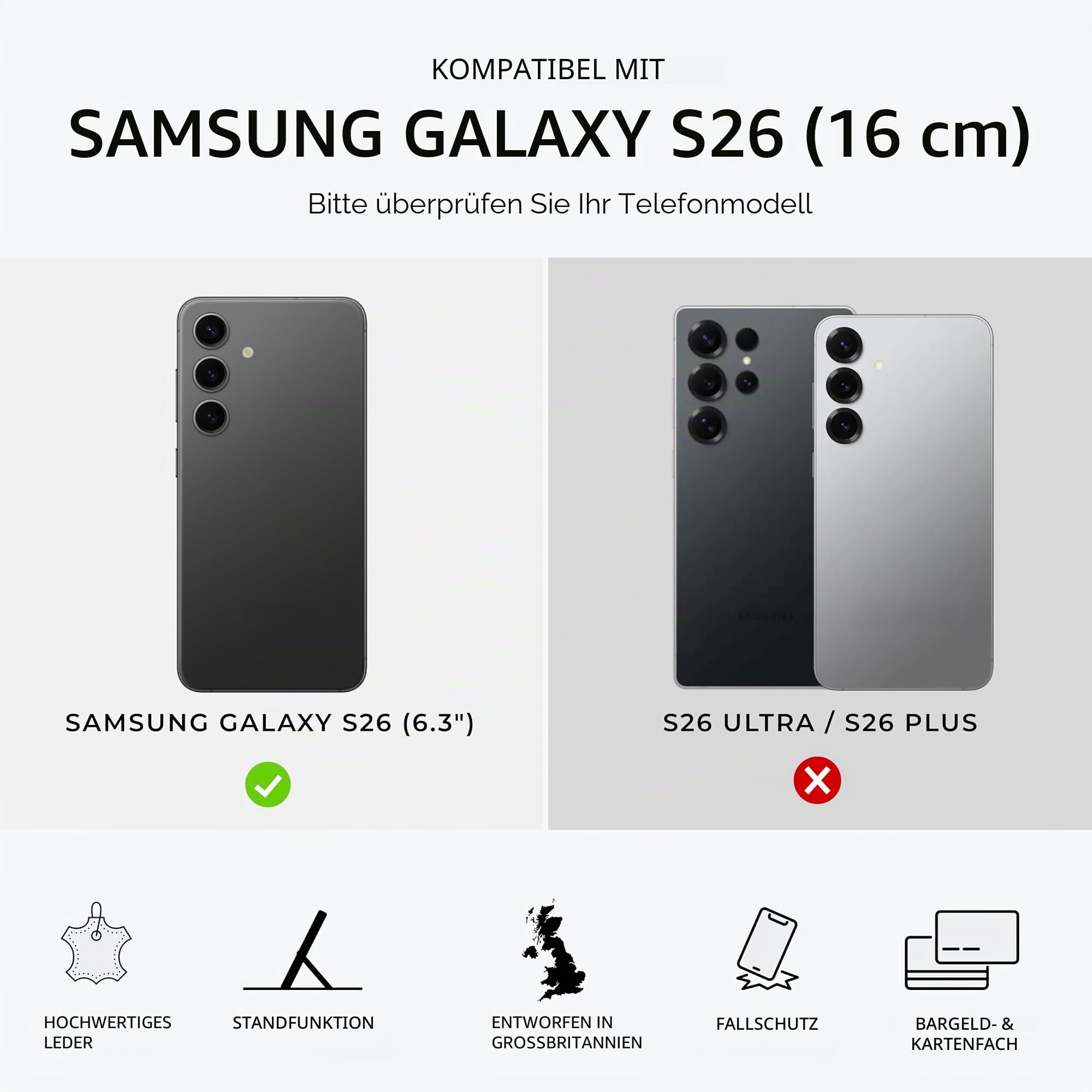 Snakehive Lederhülle für Samsung Galaxy S26 – Klapphülle mit Kartenfächern & Standfunktion (Braun)