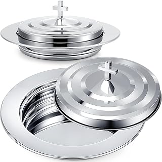 Zhehao 1 Plates Silver Communion Set, Holy Trays with Lid, Stainless Steel Bread Tray