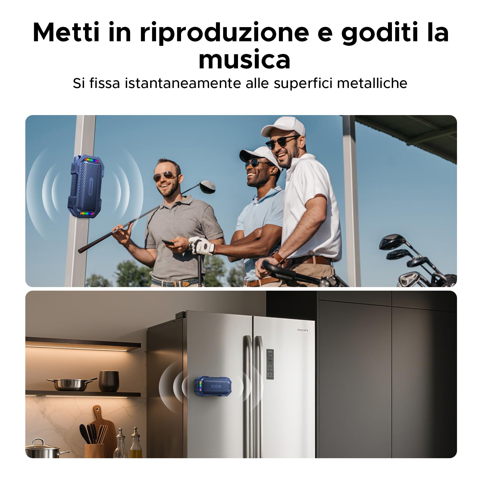 Cassa Potente Portatile con Luce RGB, IP67 Impermeabili Fissaggio Magnetico Altoparlante Wireless Portatile, 10W Resistente alla Polvere e all'acqua, 8 Ore, BT5.3, Accoppiamento Stereo TWS