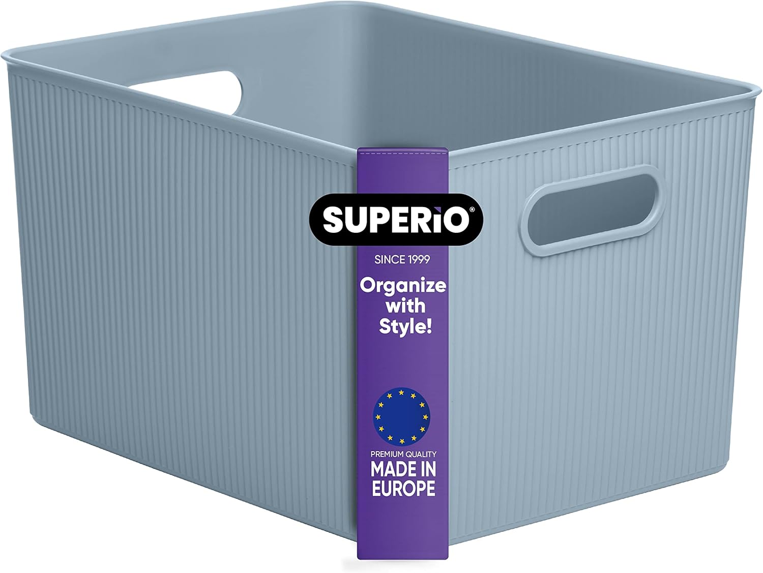 Superio Ribbed Collection – Decorative Plastic Open Home Storage Bins Organizer Baskets, X-Large Blue (1 Pack) Container Boxes for Organizing Closet Shelves Drawer Shelf 22 Liter/23 Quart