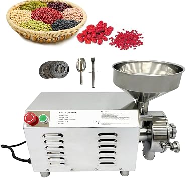 INTBUYING Stainless Steel Grain Grinder Mill, Multi Function Electric Powder Grinding Machine, 2.2kw Hammer for Spices Pepper Beans Chinese Dry Material Pulverizer Production