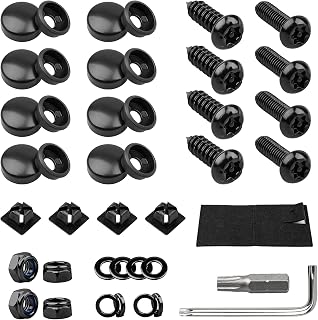 License Plate Screws Kits, Black Anti Theft Mounting Hardware for Car Tag Plate Frames Covers, M6 (1/4") Tamper Proof Screws, Fastener Nut, Caps Cover for Front Rear Frame Holder Mounting