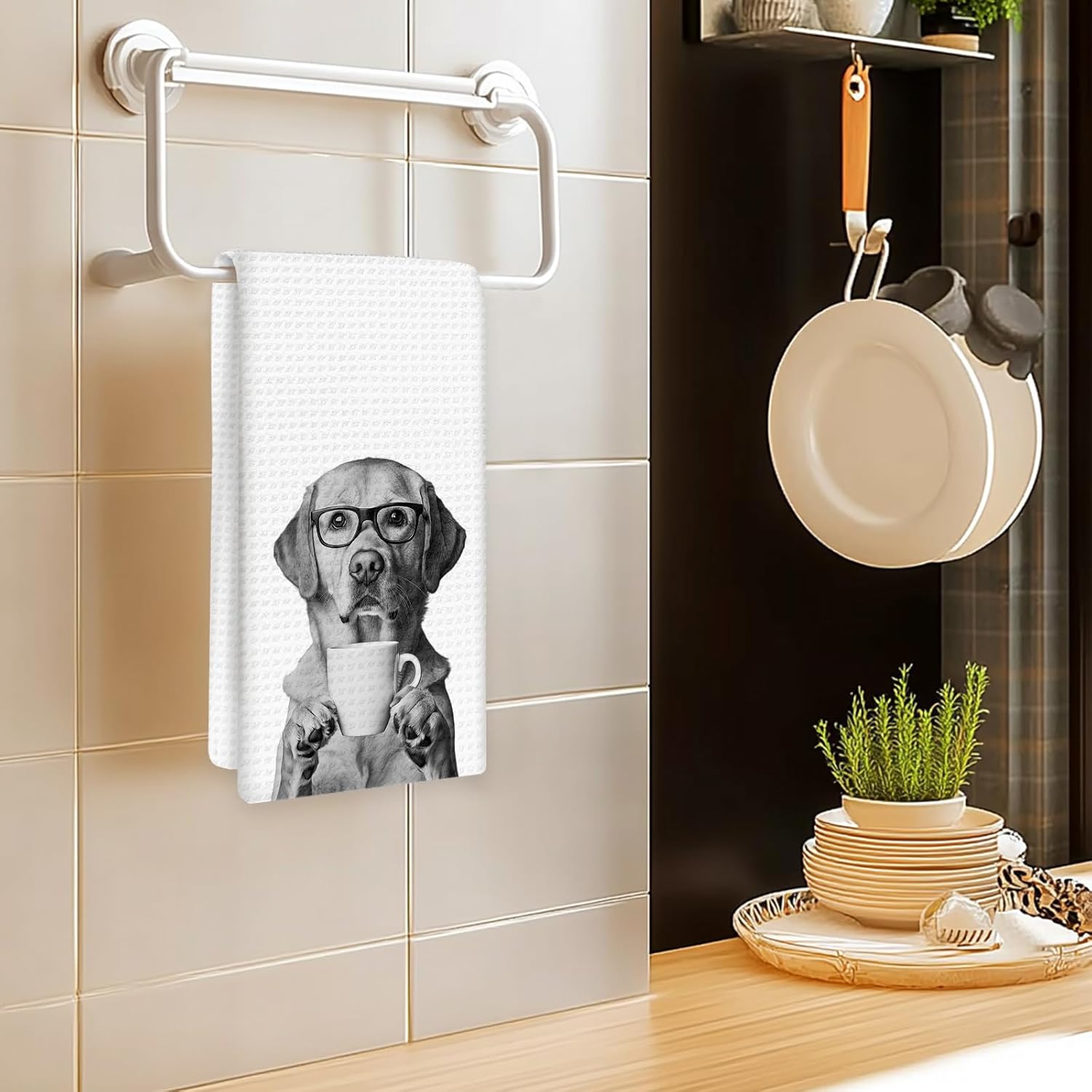 Labrador Retriever Gifts Coffee Wine Kitchen Towels Set of 2, Coffee Dog Dish Tea Towel for Kitchen Decorative, Gifts for Labrador Retriever Lovers Towels, Wine Lover Gift Dog Decor, 16x24In - Image 2