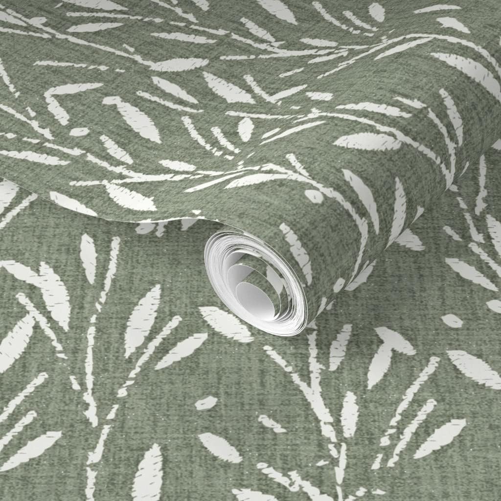 Removable Wallpaper Swatch - Olive Grove Green Nature Plant Leaf Botanical Rustic Shabby Chic Cottage Modern Home Custom Pre-Pasted Wallpaper by Spoonflower