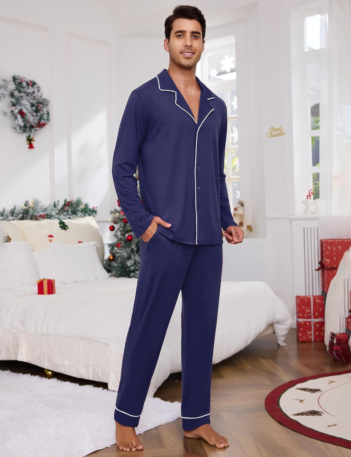 Family Matching Pajamas Set Long Sleeve Button Down Pjs Soft Lounge Set Sleepwear for Men and Women