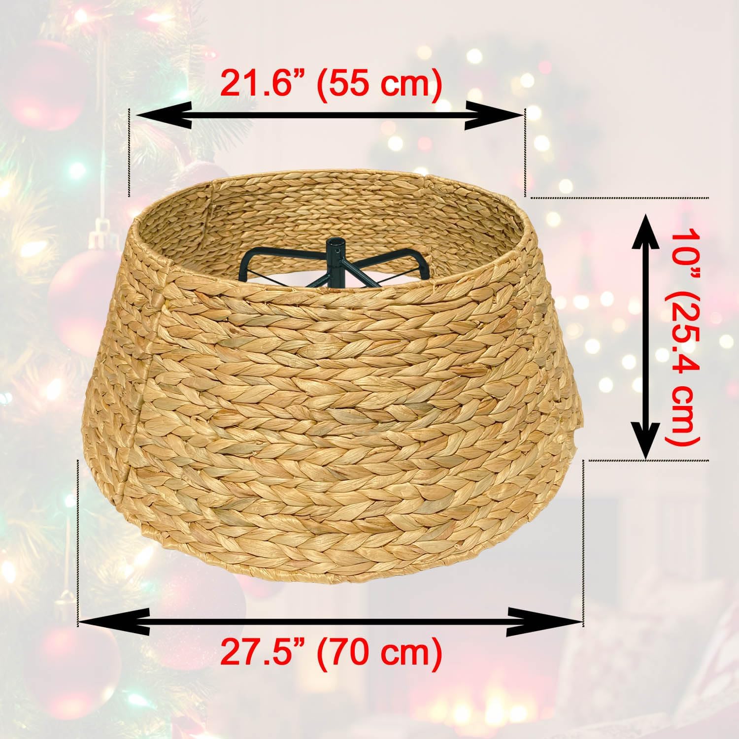 Water Hyacinth Christmas Tree Collar | Woven Wicker Christmas Rattan Xmas Tree Collar for Artificial Trees | Tree Stand Base Cover Ring (27 inch, Natural Color)