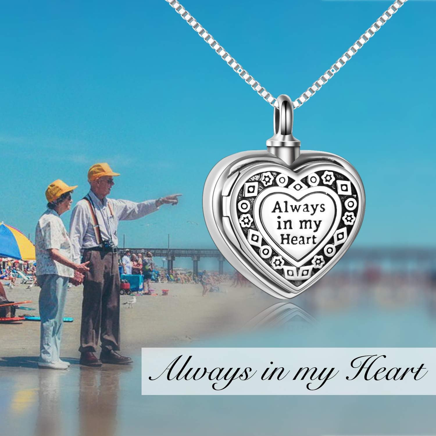 ONEFINITY Sterling Silver Locket for Ashes Always in My Heart Urn Necklace for Ashes Heart Locket That Holds Pictures for Women Ashes Necklace Keepsake Memorial Ash Jewelry - Image 5