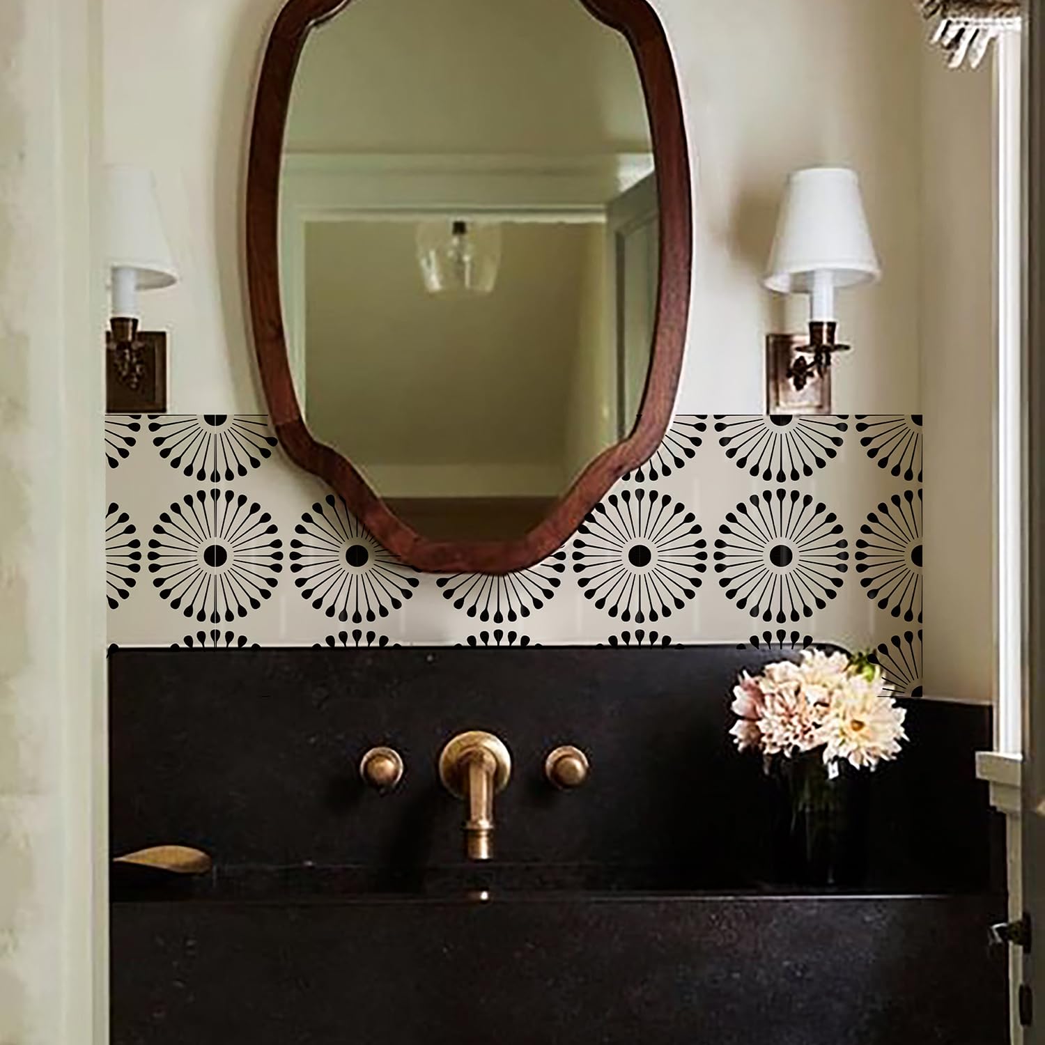 Alwayspon Tile Sticker, Brown Black Self Adhesive Stick on Tiles Transfer Sticker for Bathroom Kitchen, Splashback, Peel and Stick Vinyl Floor Wall Tiles Sticker, 10PcsX15cm/6inch