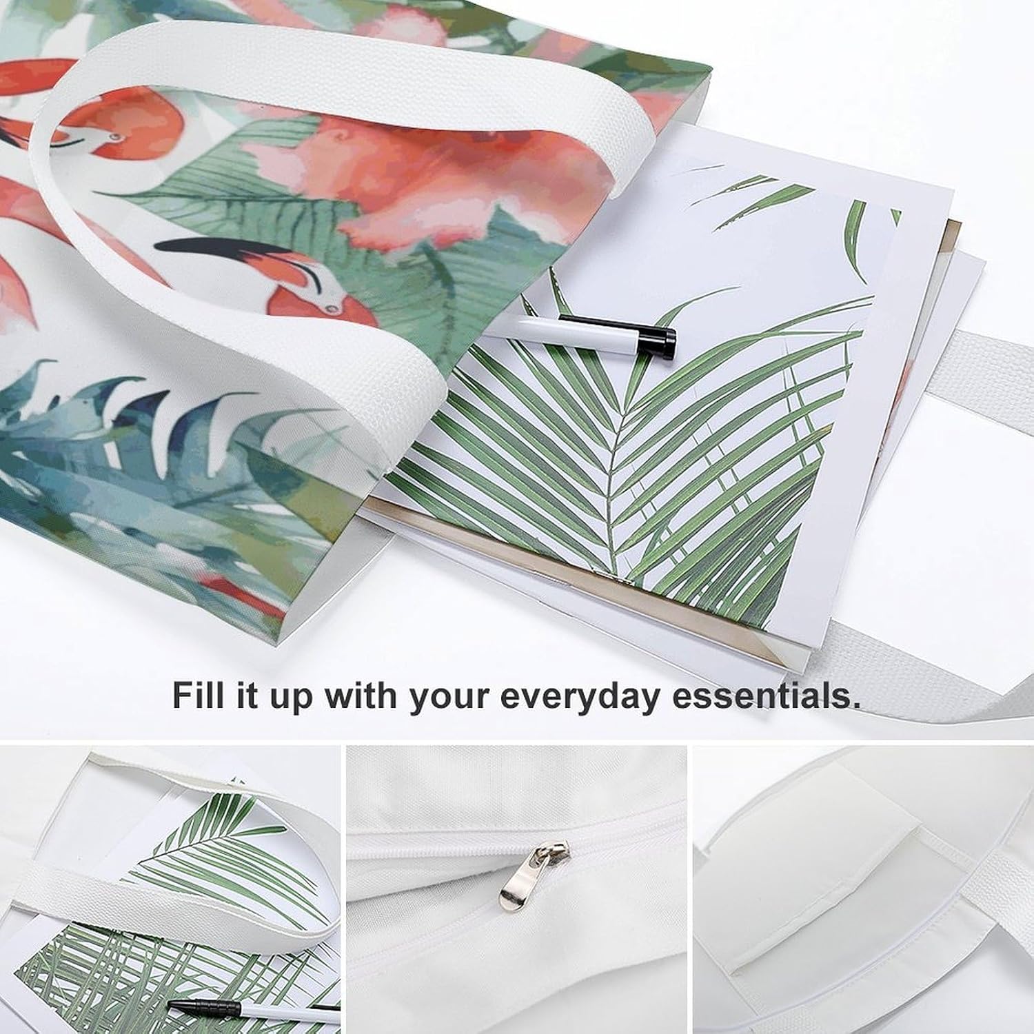 Flamingos Watercolor Tropics Canvas Tote Bag Shoulder Bag Handbag image 5