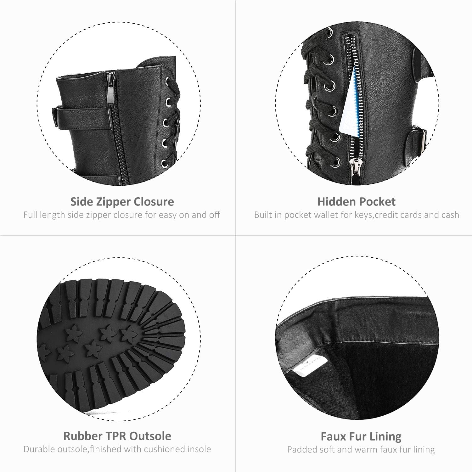 Miniatura 5 de DREAM PAIRS - Borceguí estilo militar para mujer con cordones, a media pantorrilla, para invierno