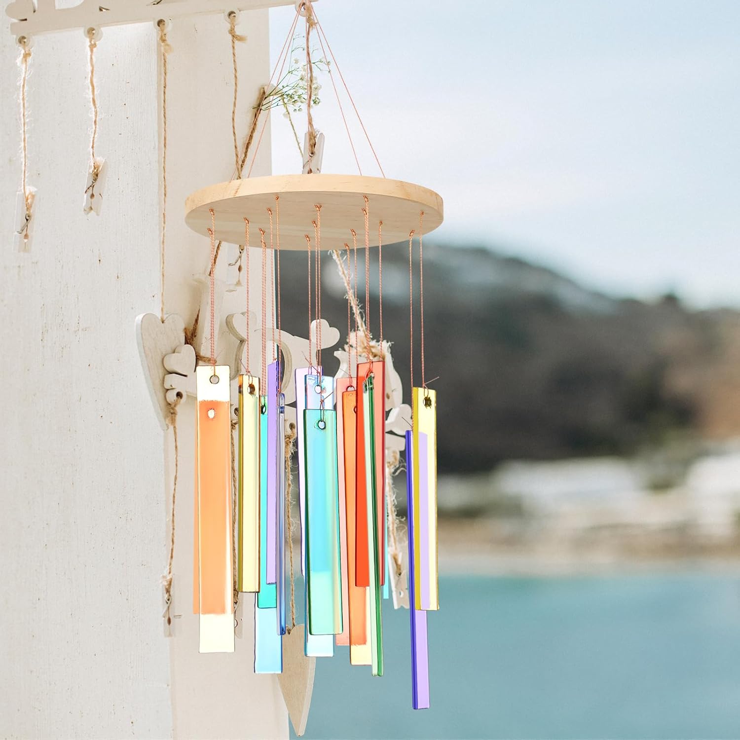 Wenqik 17" Sea Glass Shell Wind Chimes for Outside Handcrafted Gradient Shells Coastal Style Decor Xmas Gifts for Women Wind Chimes Lovers, Beach Patio Decor(Colorful) - Image 6