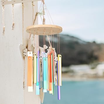 Wenqik 17 Sea Glass Wind Chime for Outside,Shells Coastal Decor, Colorful