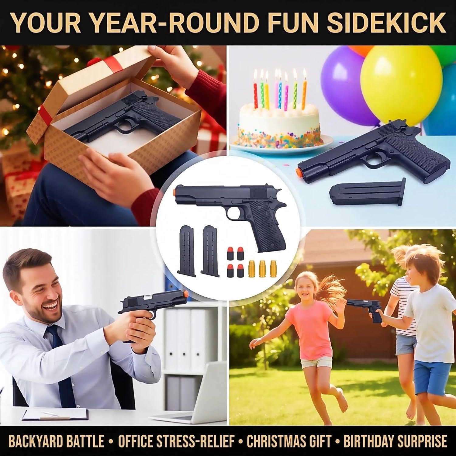 Kids Safe Foam Blaster Pistol - Shell Ejecting Toy Gun with 50 Soft Bullets & 40 Reusable Shells - Shoots 32 Feet - Easy Load Design for Ages 6+ - Outdoor Backyard Adventure Gift for Boys Girls