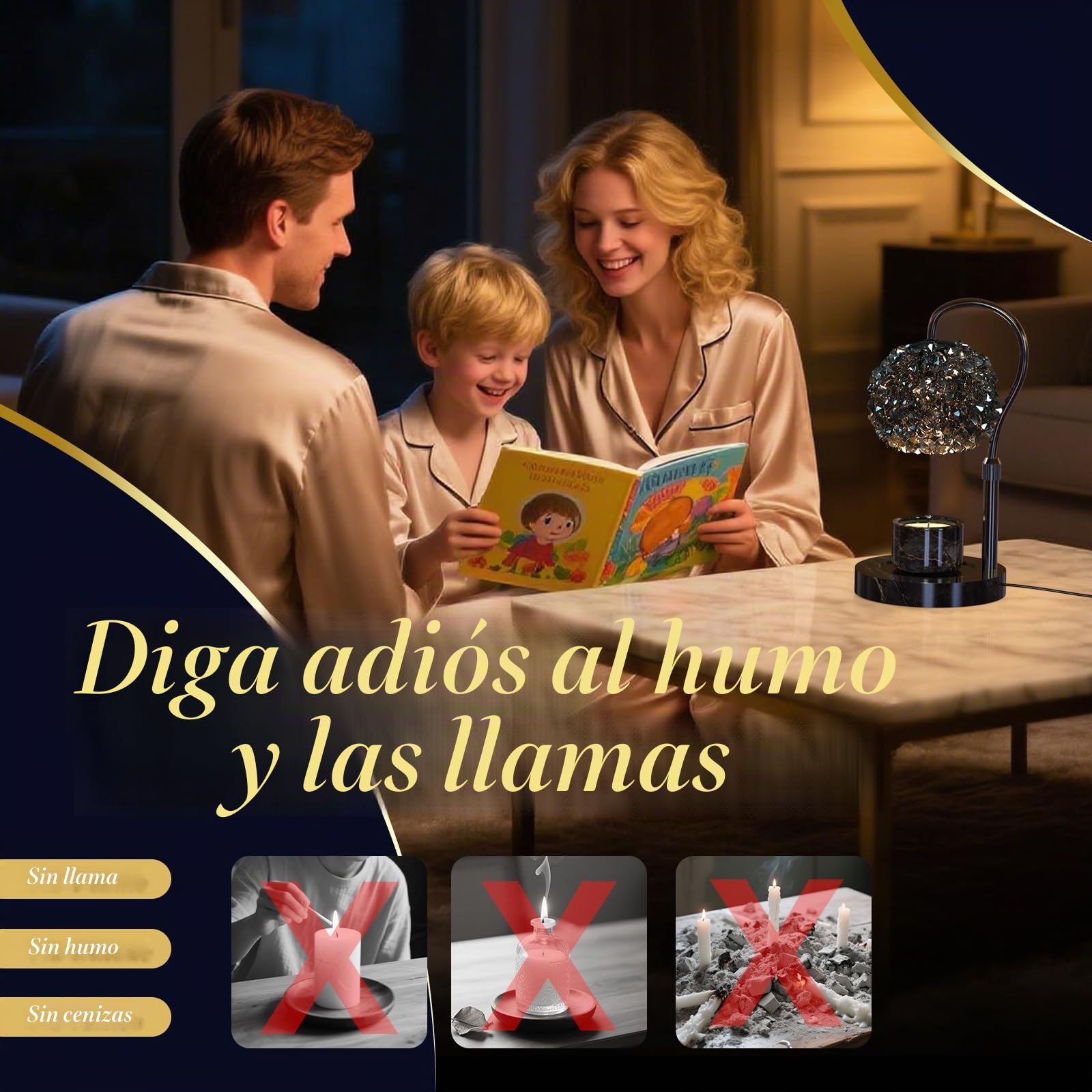Genérico Lámpara calientavelas de lujo con temporizador y brillo regulable, pantalla de cristal de gemas y base premium. Ajustable para derretir cera, ideal para decoración del hogar(Negro)