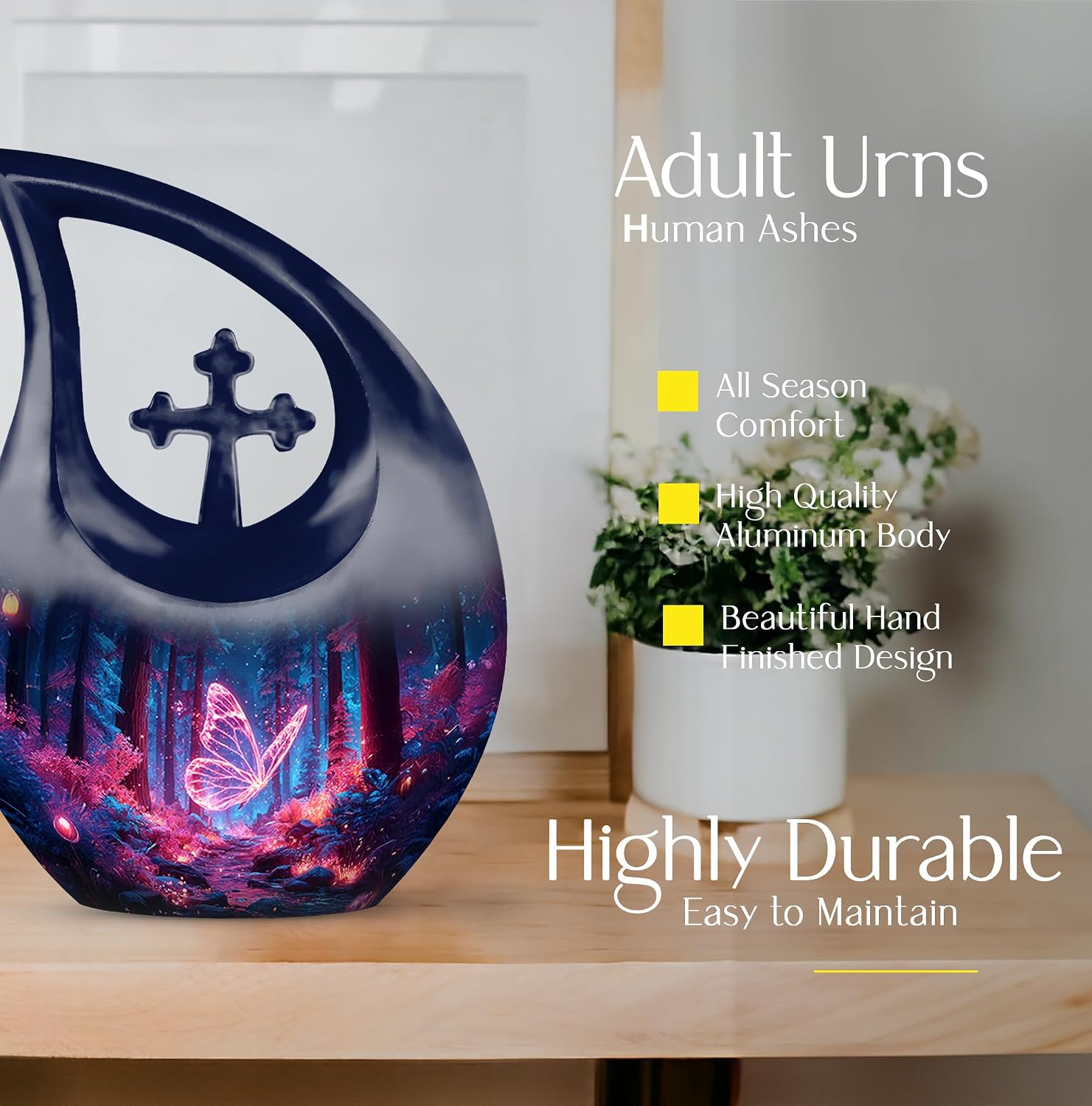 Butterfly Tear Drop Funeral Urn for Ashes for Women - Pink Cremation Urn for Dad - Drop Memorial Urns for Adult Male - Teardrop Urns for Human Ashes - 10 Inch Large Unique Gift for Women