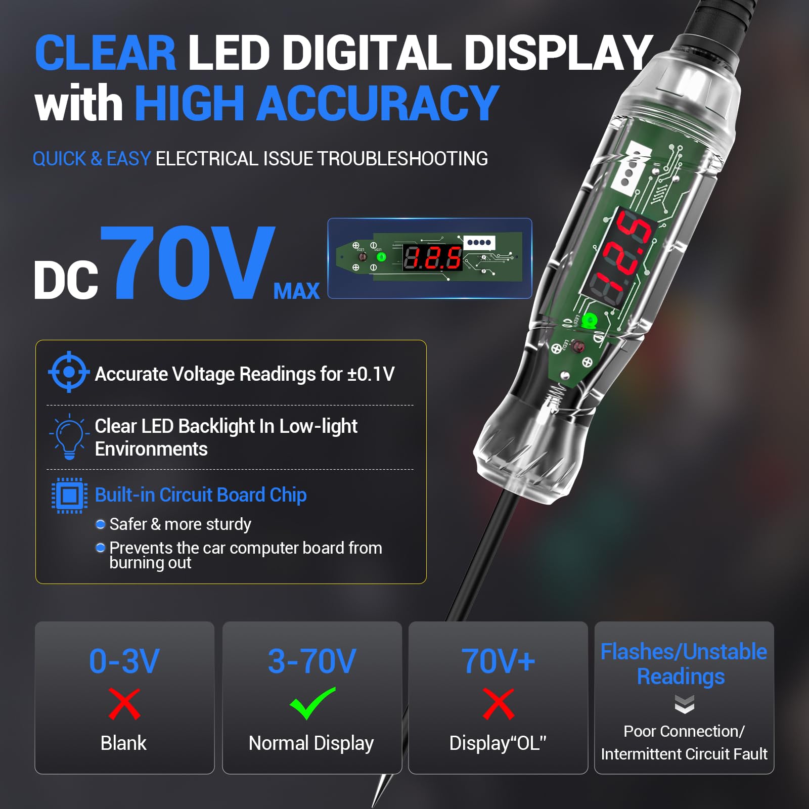 VDIAGTOOL V210 Traceur de Cables Electriques, Outil Detecteur De Fil Coupe Voiture 6-42V DC &Lampe de test automobile VDIAGTOOL P60 3-70 V CC numérique double LED
