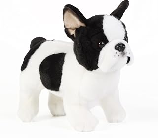 Tiny Heart French Bulldog Plush Toy 26 cm/10 Realistic French Bulldog Plush Toy Beautiful Animal Gifts Cute and Soft for Children Boys and Girls Educational Interactive Comfortable Dog White