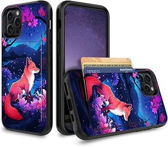 for iPhone 15 Promax Case Wallet Case with Card Holder Dual Layer 2 in 1 Soft TPU + Hard PC Shock Protective Phone Cover for iPhone 15 Pro Max 6.7 inch 2023 - Cherry Blossom Red Fox