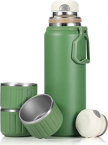 Miniatura 1 de Termo de café de 25.4 fl oz27 oz con 3 tazas, botella de agua aislada, juego de frasco de vacío de acero inoxidable para bebidas frías y calientes,