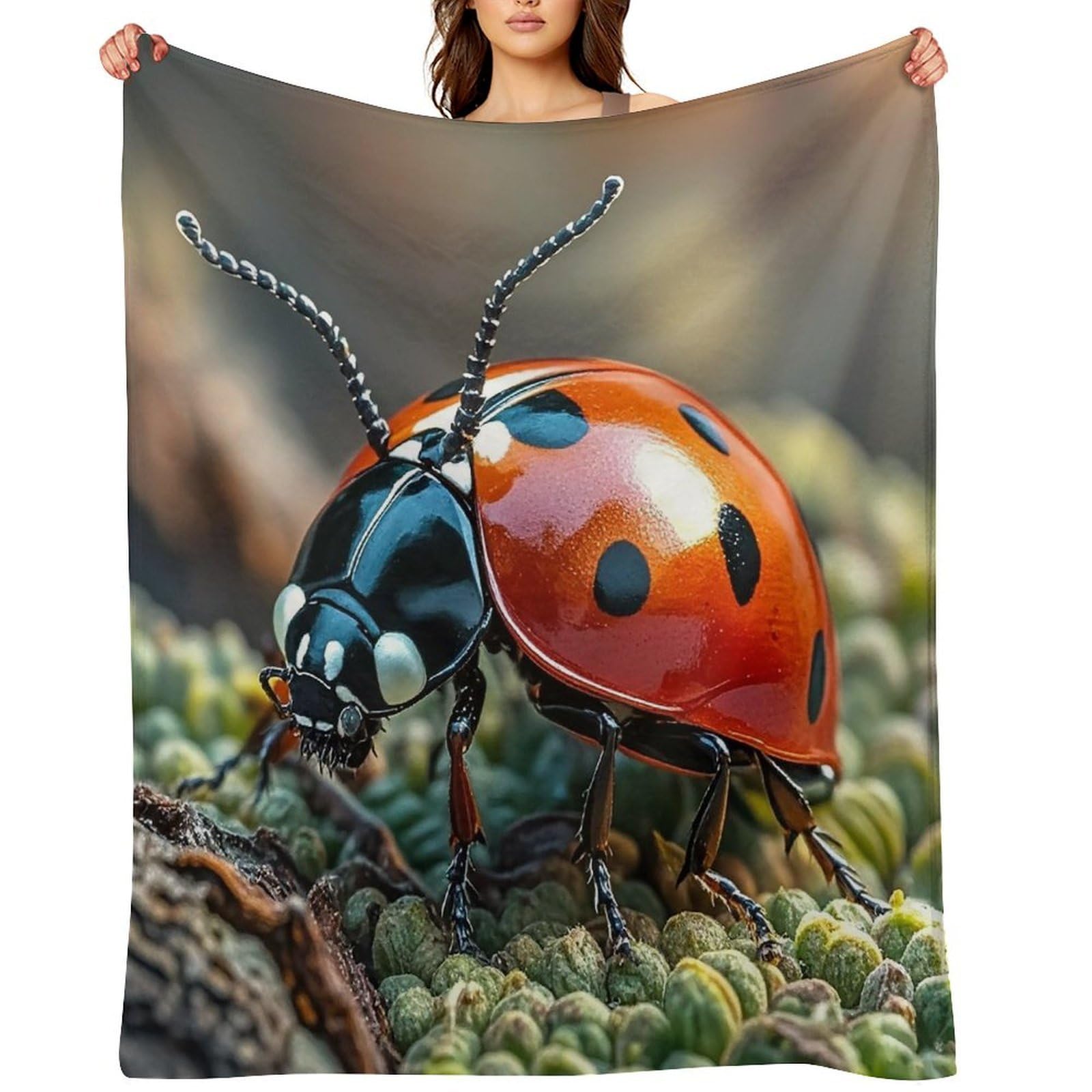 Flannel Red Ladybug Throw Blanket for Couch Super Soft Fuzzy Cozy Flannel Blankets No Shed No Pilling FAnti-Static Winter Bed Blanket Decorative and Giftable Blankets