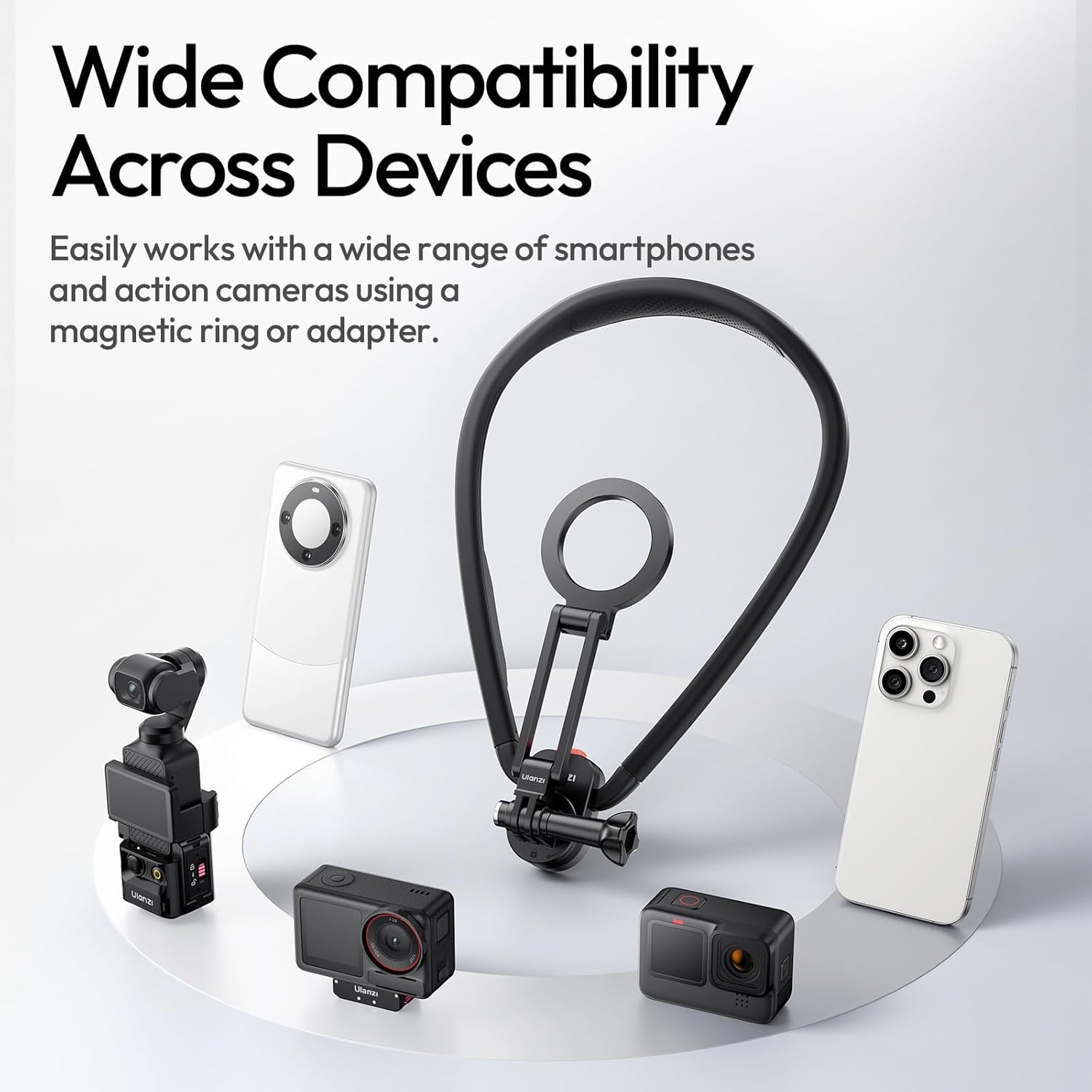 ULANZI MG14 Magnetic Neck Mount for Phone/Action Camera, Phone Neck Holder Hands Free POV/Vlog Video Recording for iPhone Samsung Sony LG Google All Smartphones and GoPro Insta360 DJI Action Cameras