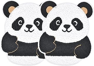 Embroidery Iron On Patches for Clothes, 2 Pcs Cute Panda Sew On/Iron On Appliques for Jackets, Hats, Jeans, Backpacks, and Fabric Repair