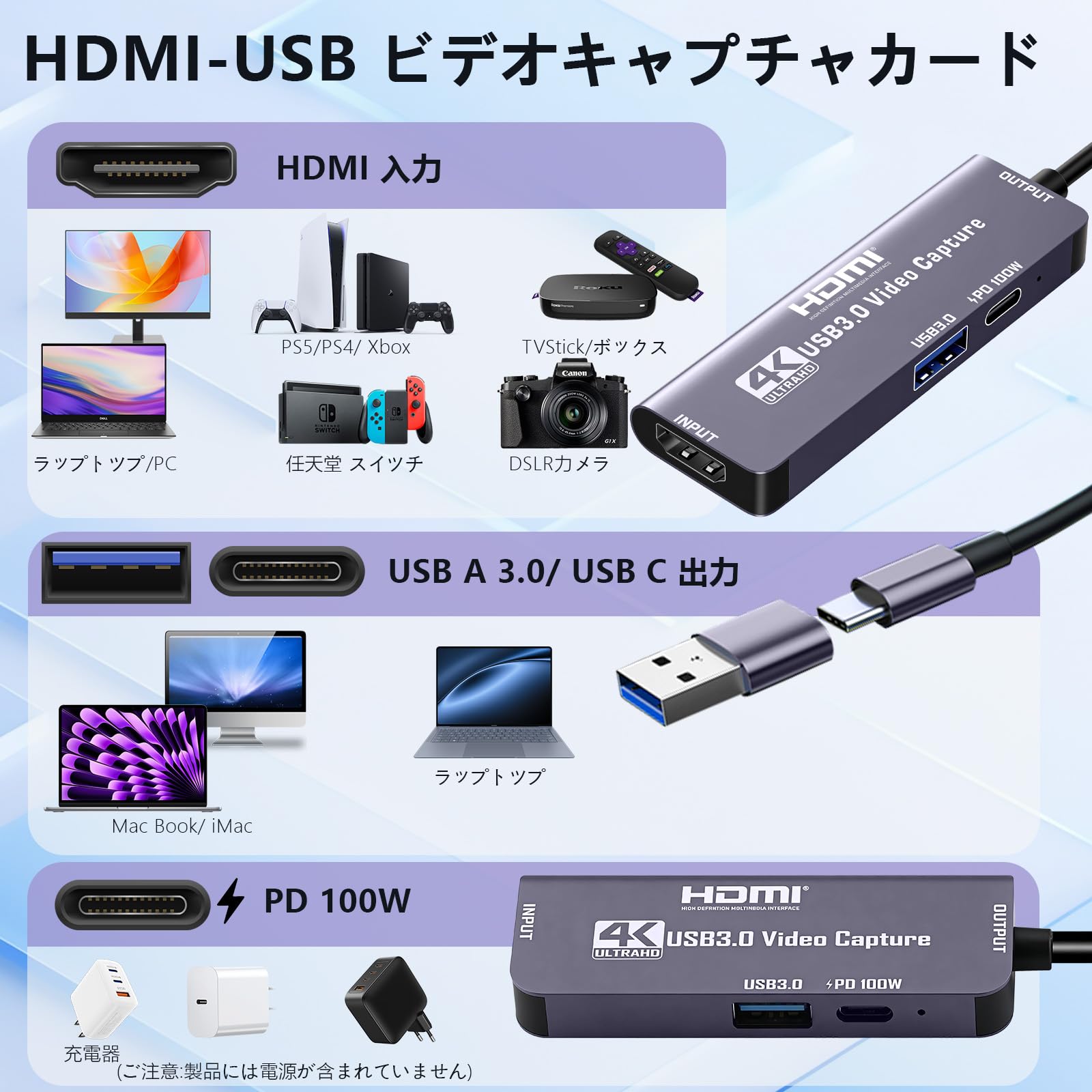 Amazon.co.jp: HDMI キャプチャーボード 4K@60Hz入力 1080P@60Hz録画