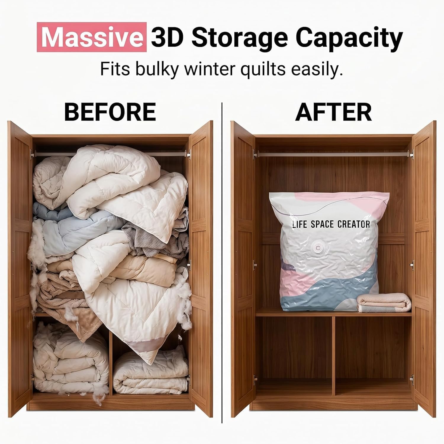 3-Pack No-Pump Vacuum Storage Bags, 2026 New Cube Compression Space Saver Bags, Upgrade Large Storage Compression Bags No-Pump 3D Vacuum Storage Bags for Clothes, Comforters, Blankets (19.6 * 27.5in)