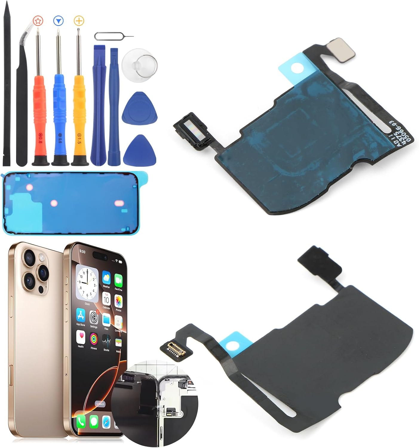 Earpiece Speaker for iPhone 16 Pro Max Ear Speaker Replacement for iPhone 16 Pro Max Earphone Speaker Light Proximity Sensor Flex Cable Assembly with Tools