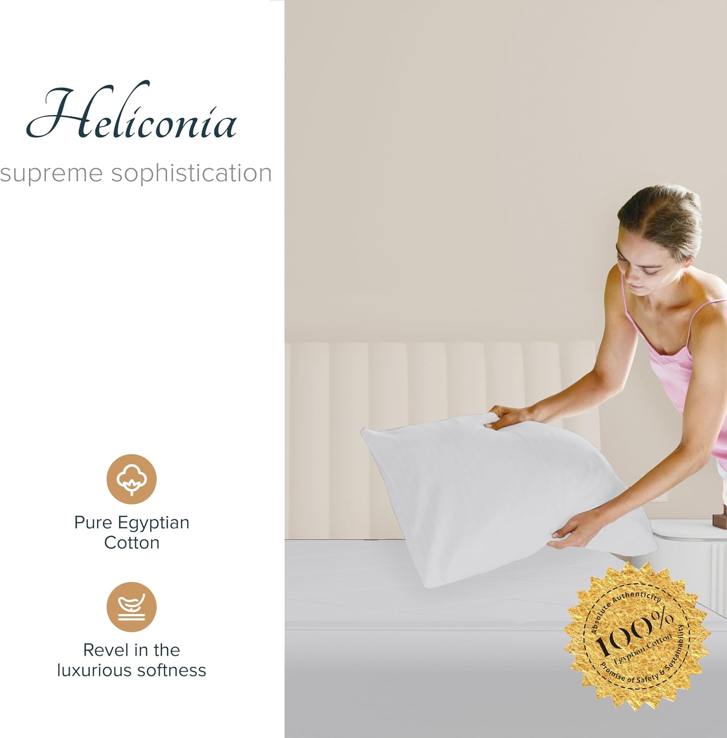 Carressa Linen 100% Egyptian Cotton Queen Pillow Cases Set of 2 - Luxury 1500 Thread Count Stripe White Standard/Queen Size Pillowcases, Soft, Cooling, Sateen Weave Hotel Quality Damask Pillowcases