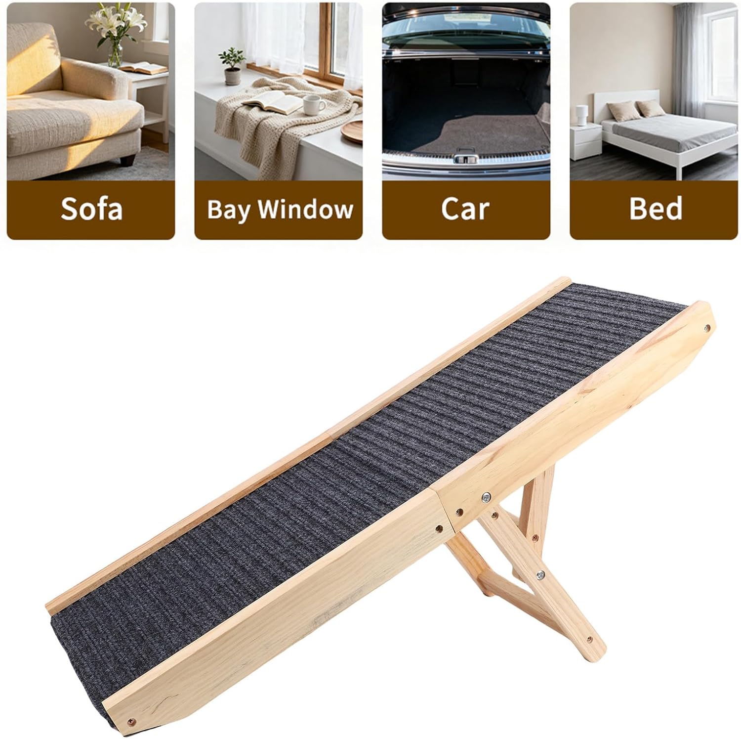Haofy Wooden Dog Ramp Stairs Foldable Anti Slip 40LB Capacity for Small Elderly Dogs Portable Pet Ramp for Home Use, RV Life, Small Apartments