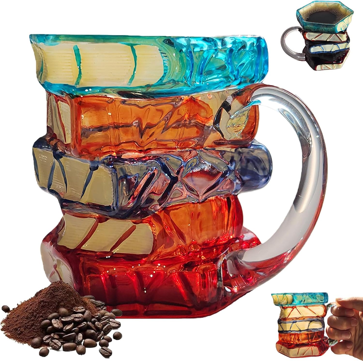 Chapter Book Mug Novelty Coffee Mugs, Novelty 3D Painted Books Coffee Mug, 11Oz Books Stack Glass Cup Gift for Readers (1pcs)