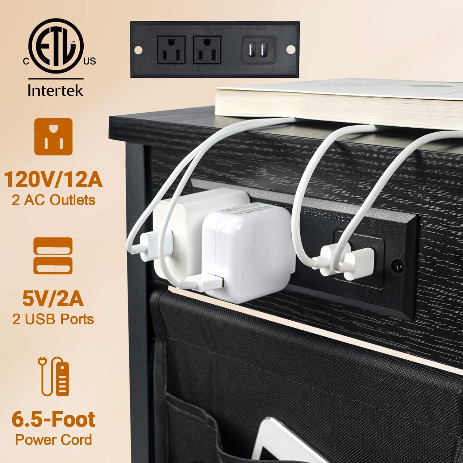 Buy AMHANCIBLE C Shaped End Table with Charging Station Set of 2,Side