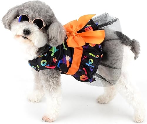 Miniatura 2 de Zunea Vestidos de Halloween para perros pequeños, gatos, calaveras de calabaza, murciélagos, patrón de cachorro, disfraces de Halloween, vestido