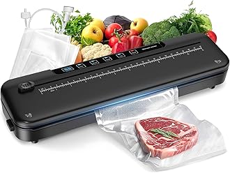 Vacuum Sealer Machine for Food Preservation, 6-in-1 Food Sealer for Freshness Storage, 75kpa Compact Vacuum Sealing Machine with External Sliding Blade, Digital Countdown Titanium Black