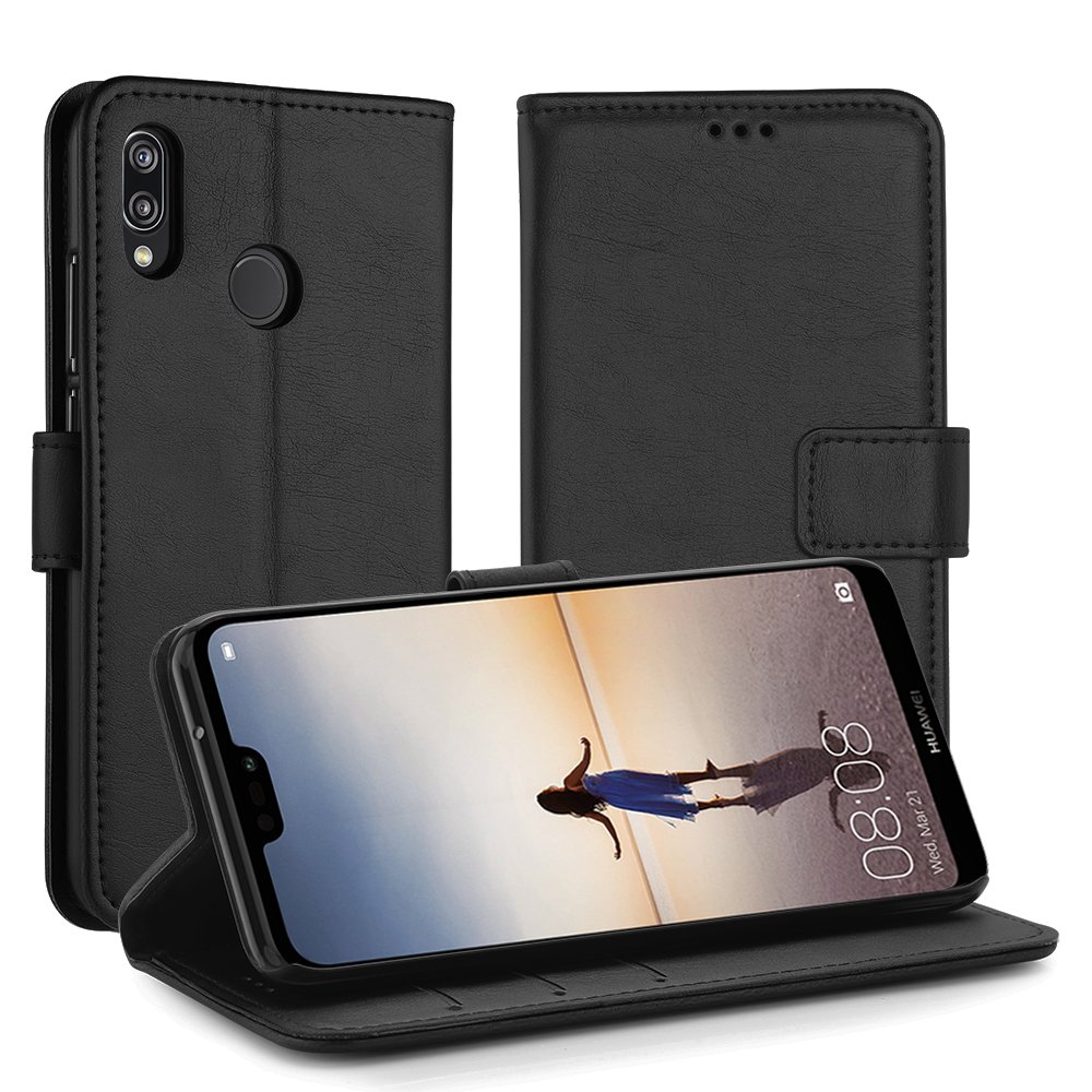 KANVOOS Cover per Huawei P20 Lite, Cover a Libro Portafoglio in Pelle PU [Porta Carte] [Magnetica], Antiurto Flip Case Custodia per Huawei P20 Lite ( Nero