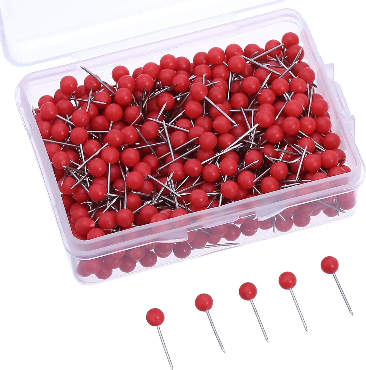 WILLBOND 500 Pack Map Push Pins Map Tacks Small Round Head Push Pins Thumb Tacks for Travel Picture Photo Bulletin Board Wall DIY Craft School Office Home(Red,1/8 Inch)