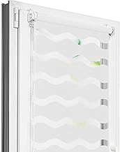 Estika Day and Night Wave Roller Blind with Klemmfix No Drilling 50 x 120 cm White Double Fabric Roller Blind for Interior Windows Wave Shape Fabric