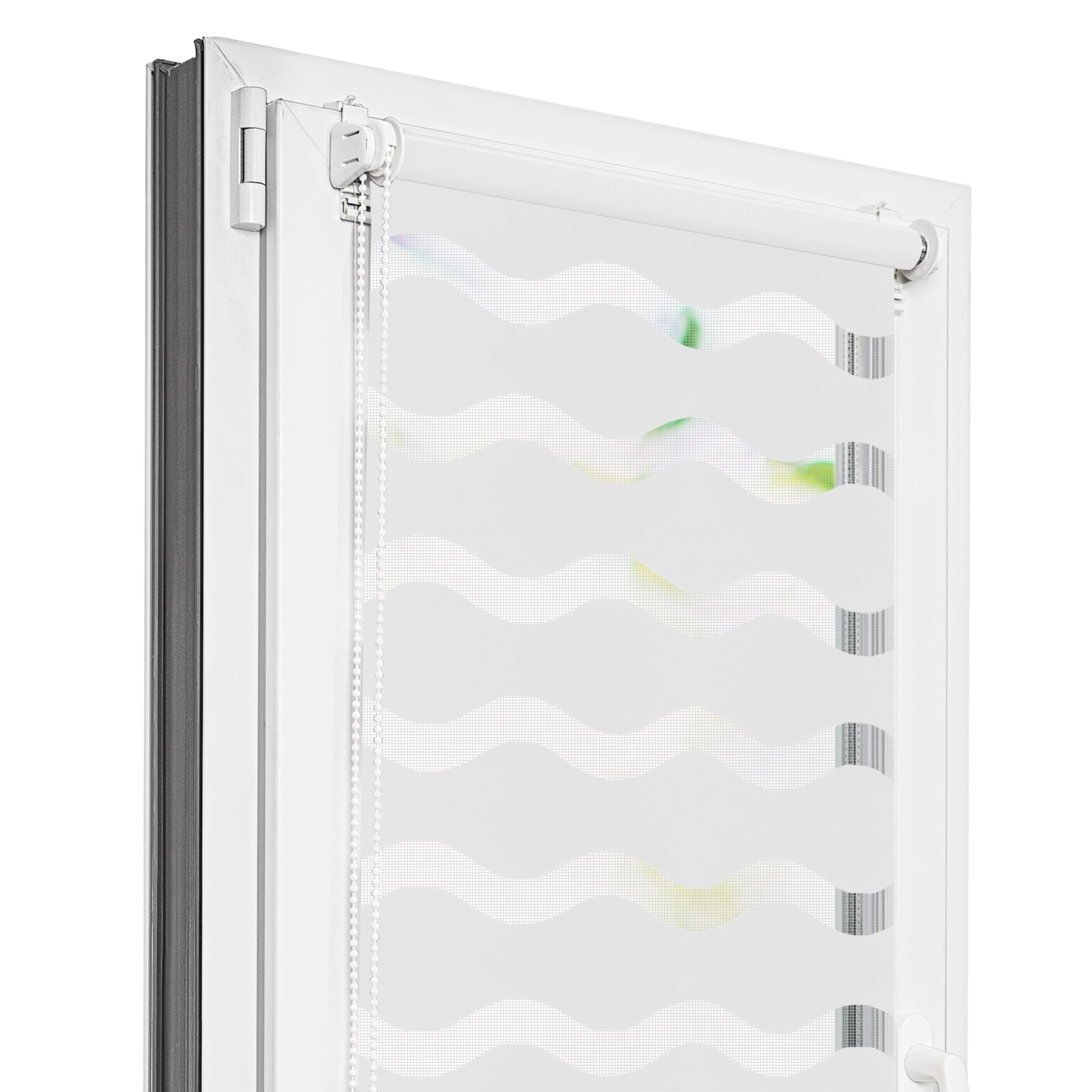 Estika Estor Enrollable Ondulado Klemmfix sin taladrar - 100 cm x 220 cm - Blanco - Estor dúo día y Noche, protección Solar y privacidad
