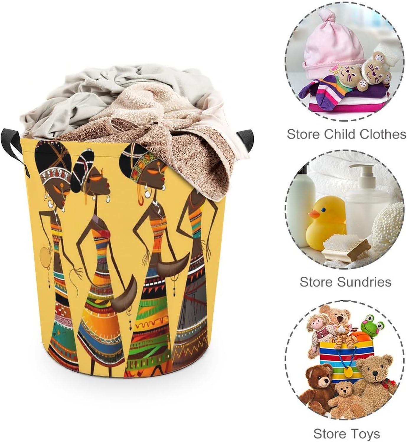 Creative African Culture Laundry Basket with Handles, Waterproof Oxford Cloth Laundry Hamper, Large Capacity Dirty Clothes Basket for Bedroom, Bathroom, Dorm