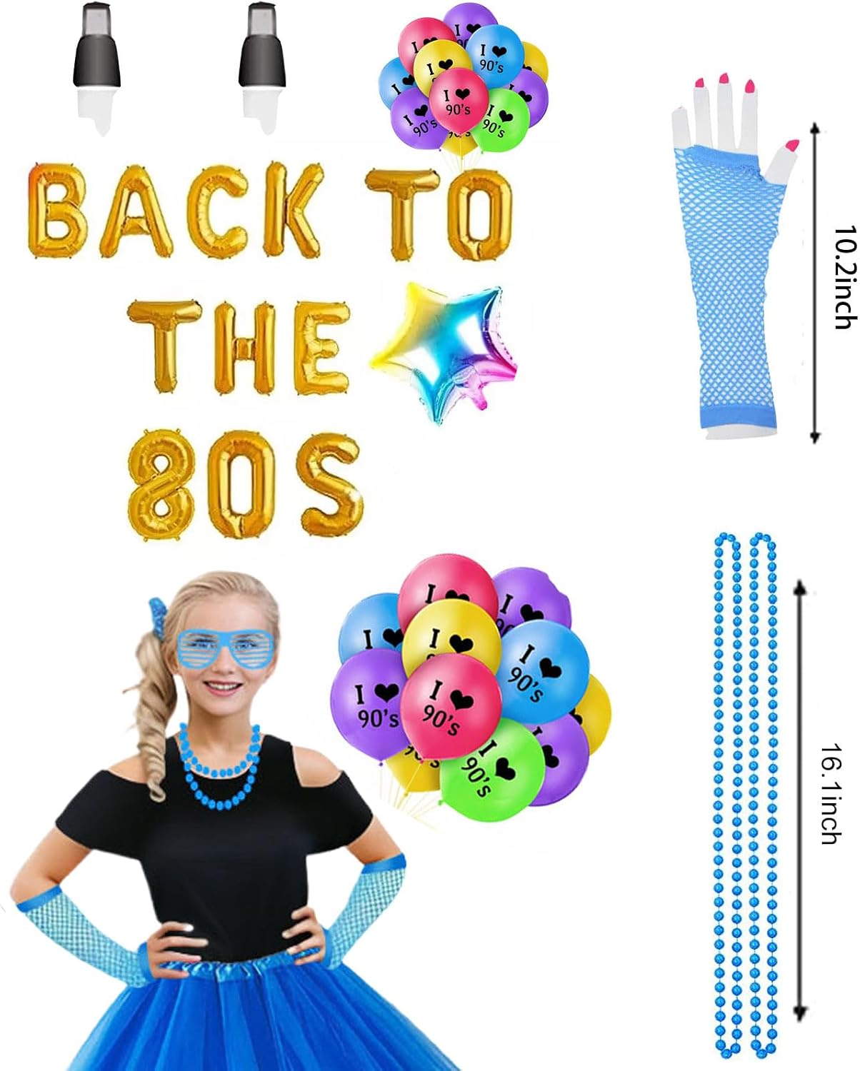 Girls 80s Outfit Costume Accessories 7pcs 70s 1980s 90s Costumes