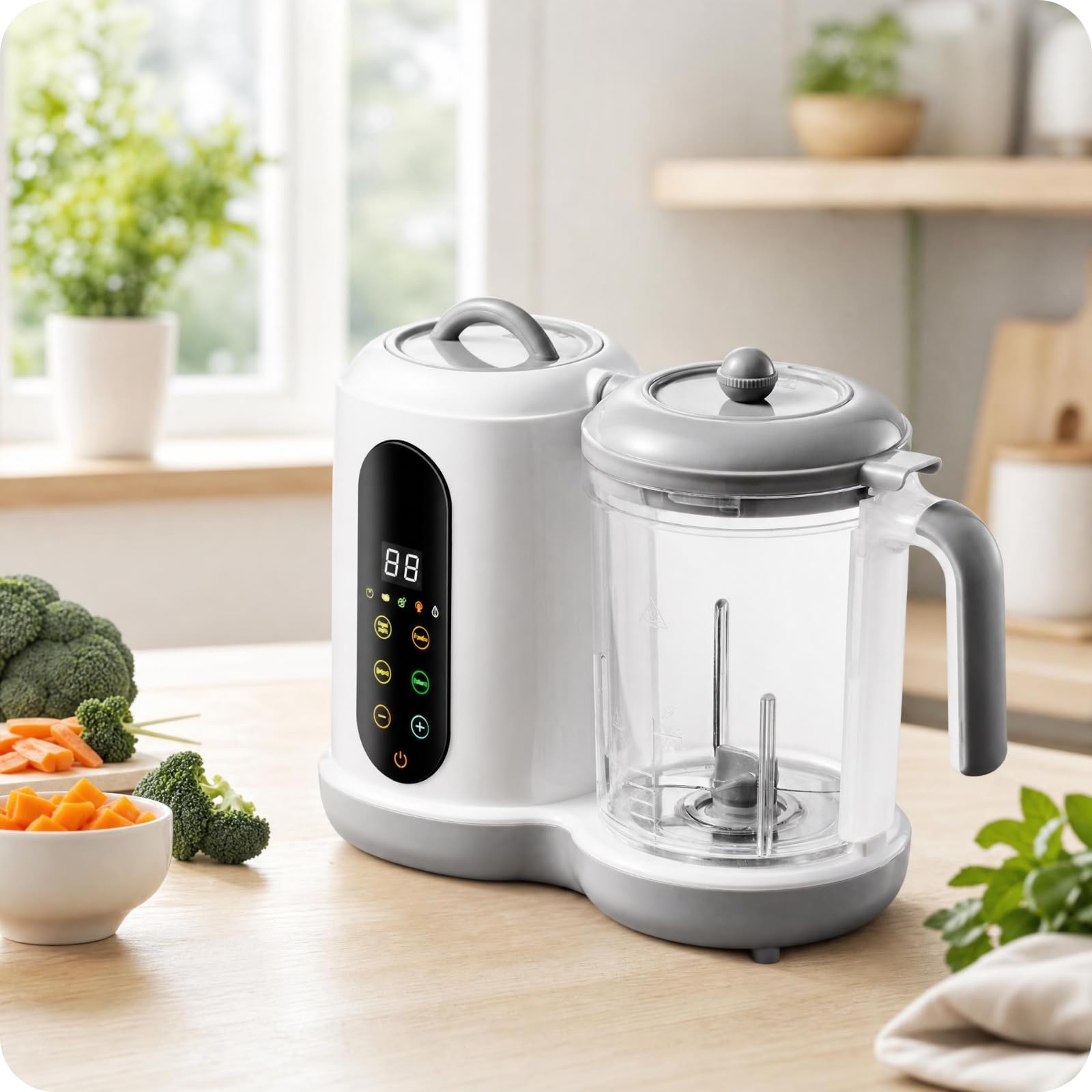 Pantalla Digital Jarra Transparente Máquina Comida Bebé Vaporizador Alimentos Mezclador s Para