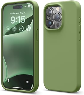 elago Compatível com capa para iPhone 15 Pro, capa de silicone líquido, capa protetora de corpo inteiro, à prova de choque, forro de microfibra macio anti-riscos, 6,1 polegadas (Verde Cedro)