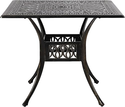 VIVIJASON - Mesa cuadrada de comedor para exteriores (aluminio fundido, tamaño grande, con agujero para paraguas) disponible en Yaxa Peru