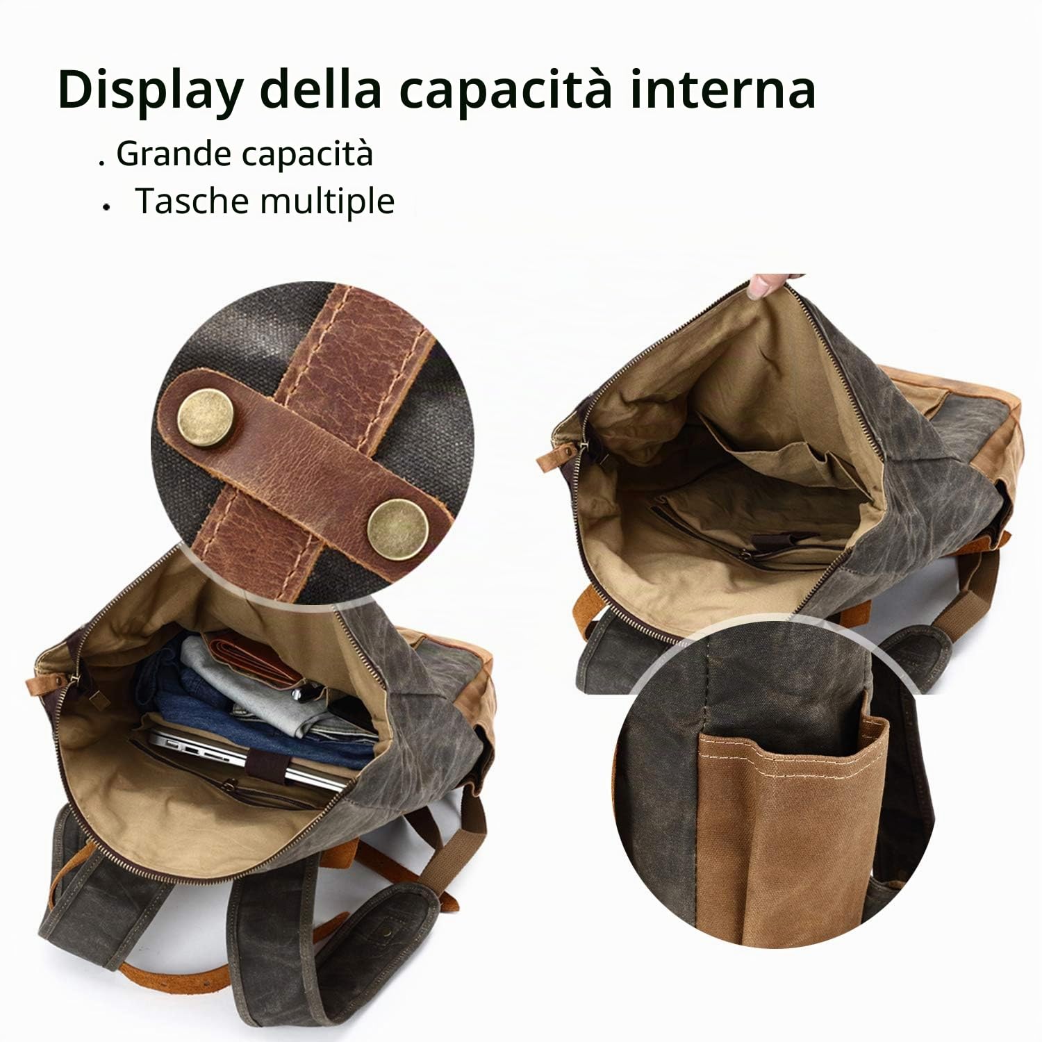 FANDARE Moda Borsa scuola Viaggio Zaino Uomo 15.6 pollici Daypack Outdoor Campeggio Grande Capacity Rucksack Tela, nero, L, Zaino per il tempo libero